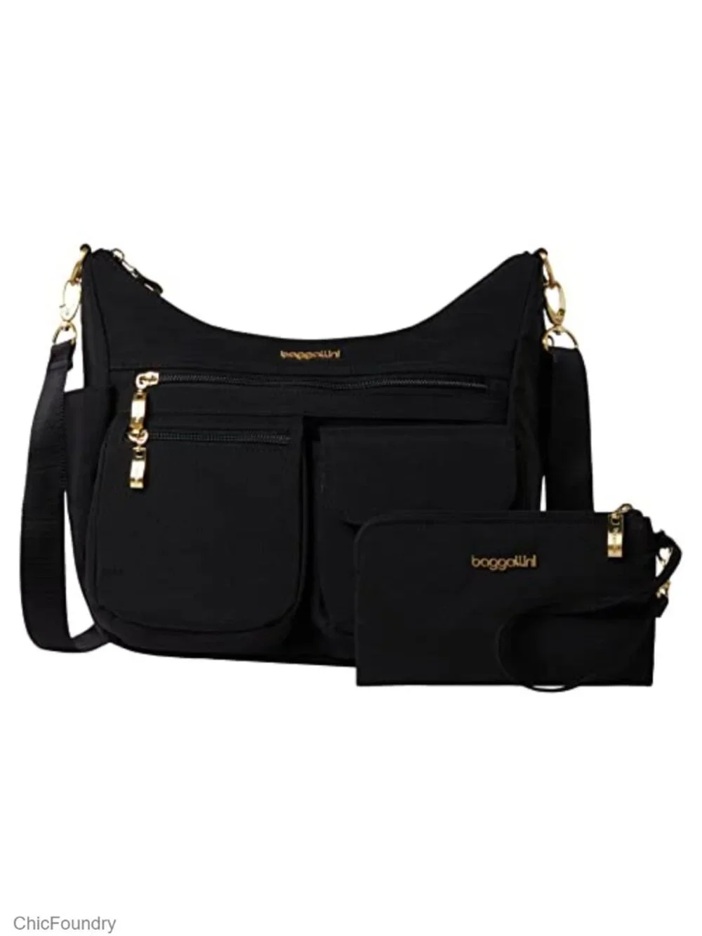 RFID Blocking Nylon Crossbody Hobo Bag with Wristlet